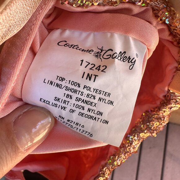 Sequin Dance Costume With Floral Applique & Multicolor Chiffon Skirt Girls Inter - Picture 2 of 10